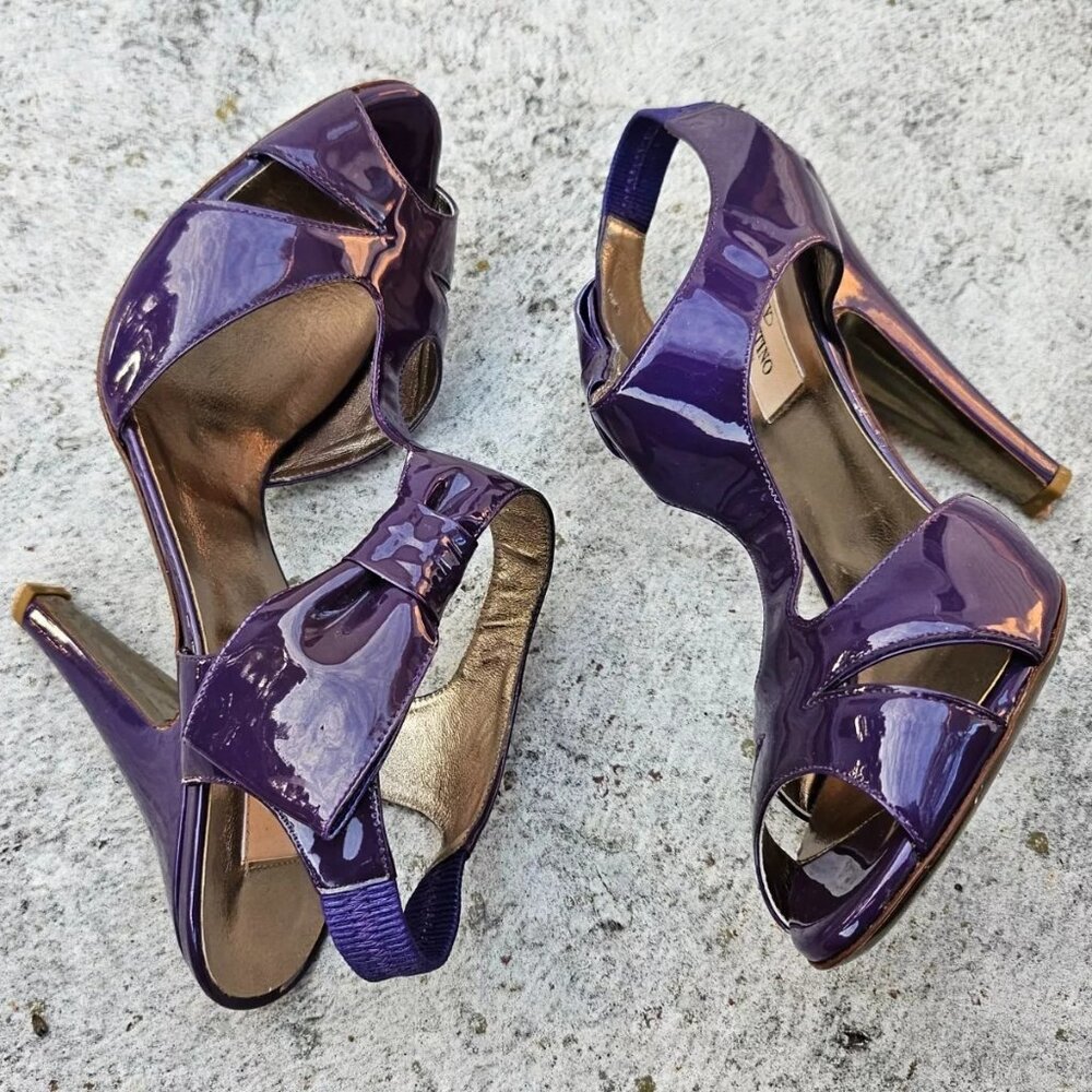 Valentino Garavani Women Heel Sandal Purple Patent Leather Shoes Italy 37 6.5US